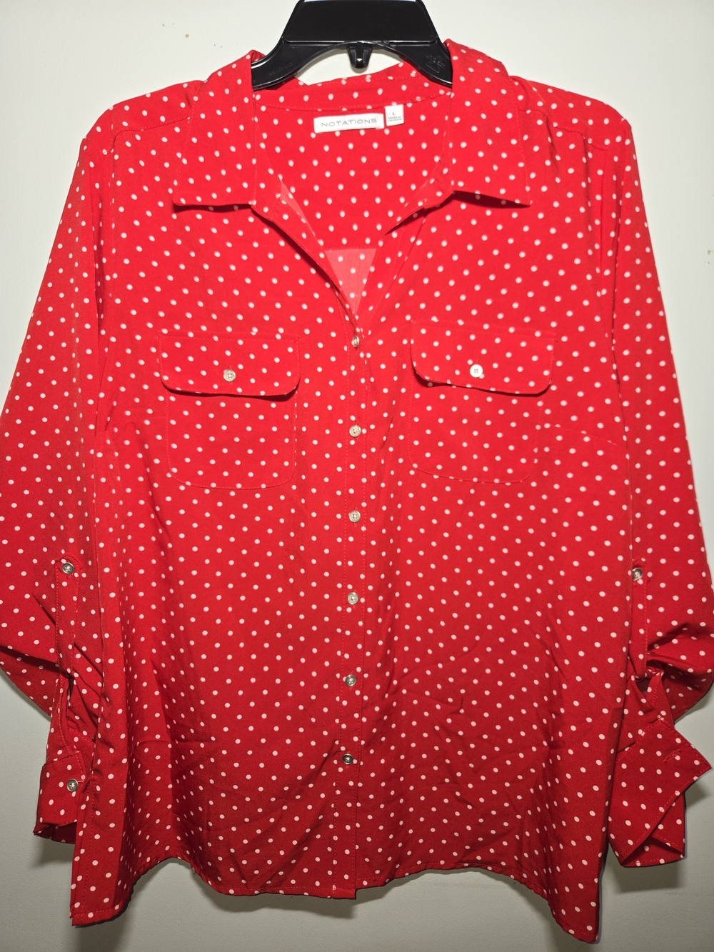 Notations Red Polka Dot Button-Front Shirt